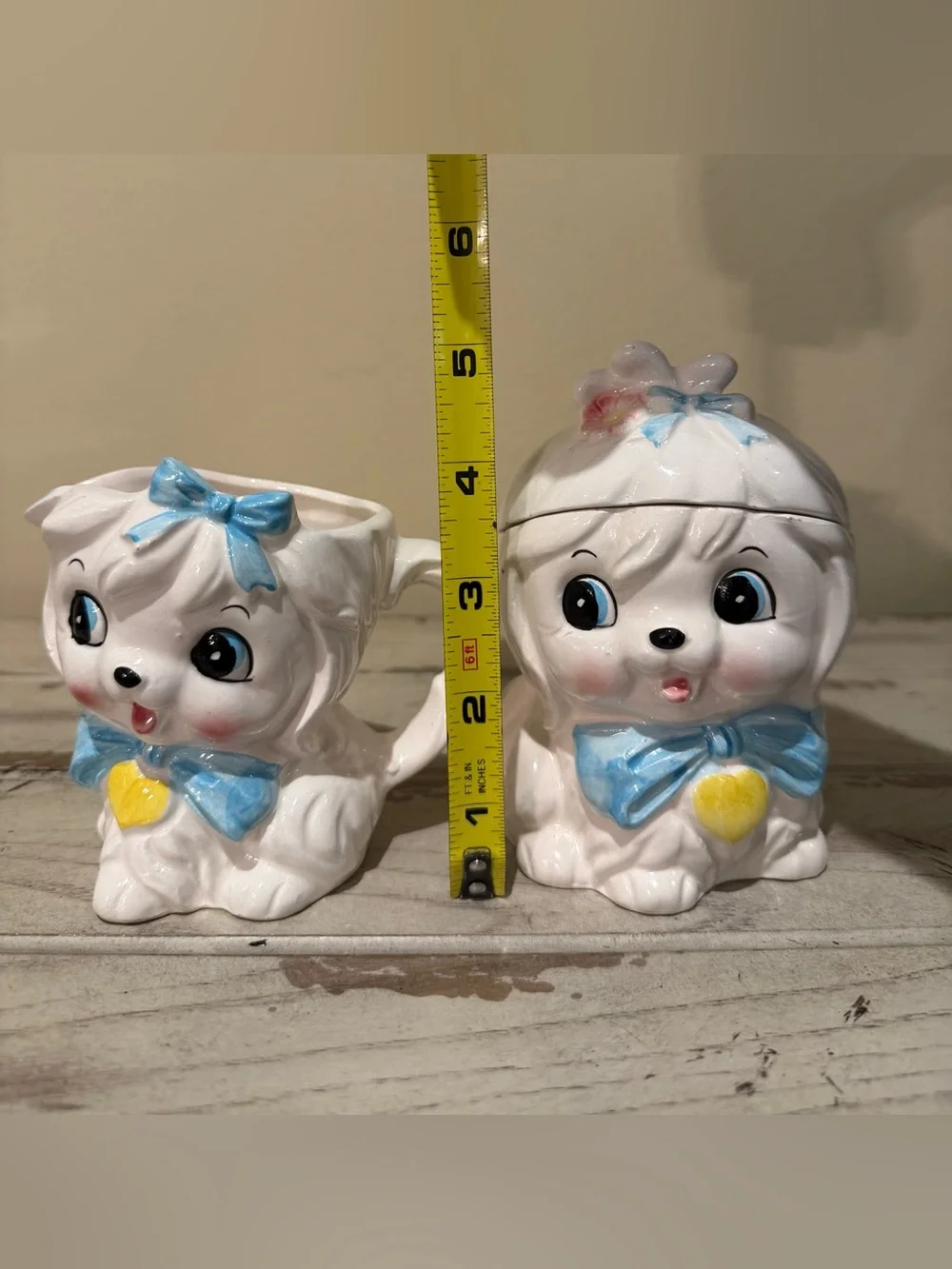 Vintage 1950s Lefton Mr. Toodles Puppy Dog Creamer & Sugar Set Retro Kitsch